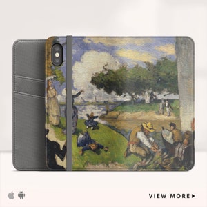 Paul Cezanne "Los pescadores" Funda tipo cartera para iPhone 15 Pro Max Funda tipo cartera para iPhone XR iPhone X Funda con tapa para iPhone y Samsung. Wc-PCE-03