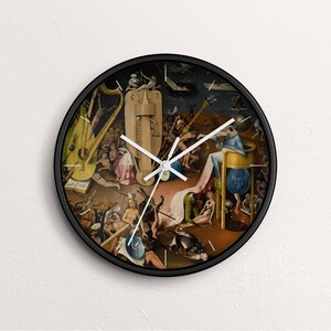 Bosch &quot;The Garden of Earthly Delights&quot; Wall Clock Fine Art Clock Black Wooden Frame CL-HBO-02
