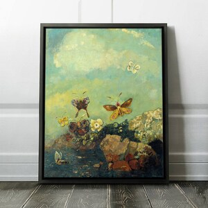 Odilon Redon &quot;Butterflies&quot; Framed Reproduction Butterflies Art Wall Print on Canvas Painting in a Frame - Ready to Hang. (FC-ORE-01)