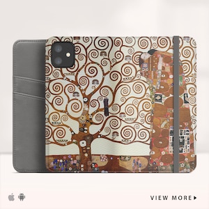 Gustav Klimt "El Árbol de la Vida» Funda tipo cartera para iPhone 13 Pro iPhone 15 Pro Max iPhone Xr Funda tipo cartera Folio Funda con tapa para iPhone. WC-GKL-14