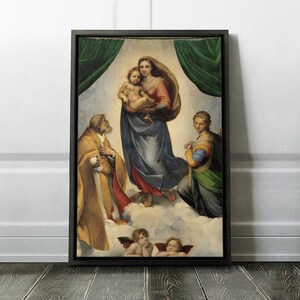 Raphael "Sistine Madonna" Framed Art Print on Canvas Raphael Fine Art on Canvas in a Frame - Ready to Hang. (FC-RAP-01)