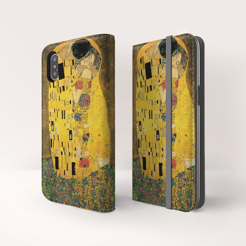 Gustav Klimt The Kiss iPhone 12 Mini Pro Max wallet case iPhone Xs Max flip case iPhone Xr folio case iPhone SE wallet case Wc-GKL-08