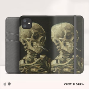 Funda billetera para iPhone 16 Pro Max, "Esqueleto con cigarrillo encendido" de Vincent Van Gogh, funda con tapa para iPhone 15 Pro, funda tipo folio para iPhone 14. WC-VVG-20