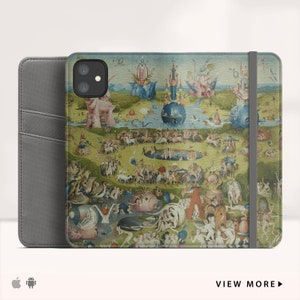 Hieronymus Bosch "El jardín de las delicias" Funda tipo billetera para iPhone 15 Pro Max 14 Funda con tapa para iPhone 13 Funda tipo folio para iPhone Xr. WC-HBO-02