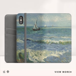 Van Gogh &quot;Fishing Boats&quot; iPhone 15 Pro Max Wallet case iPhone XR iPhone X Wallet Phone case Flip case for iPhone & Samsung. Wc-VVG-04
