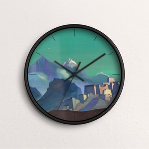 Nicholas Roerich &quot;Morning Star&quot; Wall Clock Fine Art Clock Black Wooden Frame CL-NRO-03