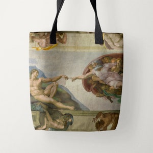Michelangelo &quot;The Creation of Adam&quot; Tote Bag with Painting