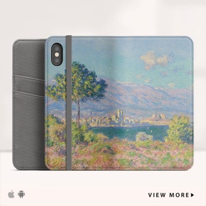 Claude Monet &quot;View of Antibes&quot; iPhone 15 Pro Max Wallet case iPhone XR iPhone X Wallet Phone case Flip case for iPhone & Samsung. Wc-CMO-111