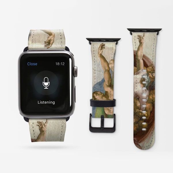 Michelangelo "The Creation of Adam" Apple iWatch Band 38mm 42mm Strap for Apple Watch Series 1 2 3 4 5 6 7 8 9 SE. AW-MIC-01