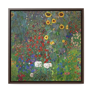 Gustav Klimt "Garden with Sunflowers" Framed Painting Reproduction Klimt Canvas Print Art Print in a Frame - Ready to Hang. (FC-GKL-04)