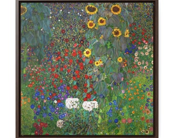 Gustav Klimt &quot;Garden with Sunflowers&quot; Framed Painting Reproduction Klimt Canvas Print Art Print in a Frame - Ready to Hang. (FC-GKL-04)