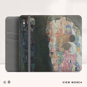 Gustav Klimt "Muerte y vida" Funda tipo billetera para iPhone 15 Pro Max Funda para teléfono tipo billetera iPhone XR iPhone X Funda con tapa para iPhone y Samsung. Wc-GKL-03