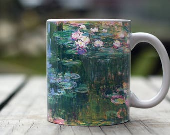 Claude Monet, &quot;White and Purple Water Lilies&quot;. 11 oz Ceramic Coffee Mug.