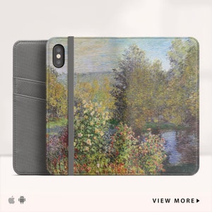 モネ「モンジェロンの庭の隅」iPhone 11 ウォレットケース アート Samsung Galaxy S9 ウォレットケース iPhone X ウォレット 携帯カバー。WC-CMO-30