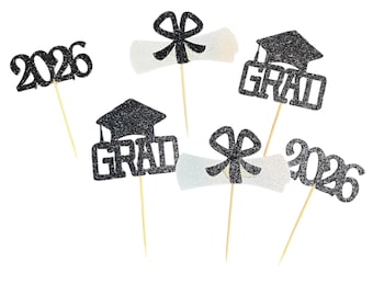 2026 Grad and Diplomas Cupcake Toppers - set of 6 - Graduation