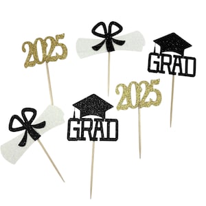 2025 Grad and Diplomas Cupcake Toppers - set of 6 - Graduation
