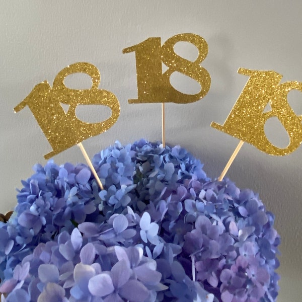Number - Age Centerpiece Stick - gold glitter - set of 3 - birthday - anniversary -weddings