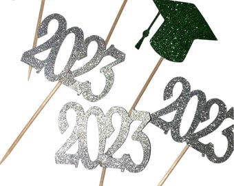 2026 Graduation Cap Cupcake Toppers  - set of 6 - school colors