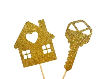 Housewarming Cupcake Toppers, Open House, New House party decorations, set of 6