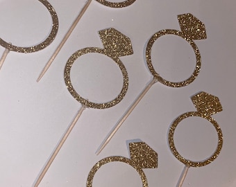 Ring Cupcake Toppers - set of 6 - gold or silver