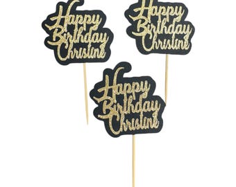 Personalized Birthday Cupcake Toppers- set of 6