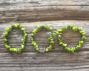 Set Of Three Seaweed Colored Bracelets, Hamsa In Centre