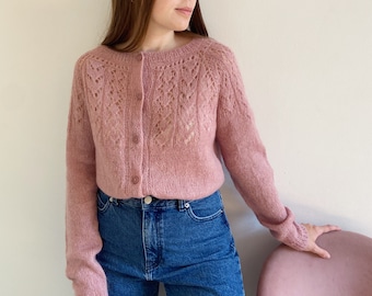 Retro mohair cardigan, Hand knit womens sweater on buttons, Soft women cardi, Warm pastel vintage style wool sweater, MANY COLORS to order