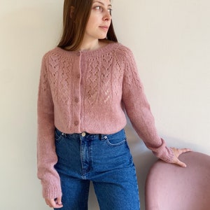 Retro mohair cardigan, Hand knit womens sweater on buttons, Soft women cardi, Warm pastel vintage style wool sweater, MANY COLORS to order