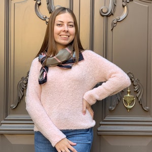 Pastel pink merino wool sweater S size, Cozy fluffy womens sweater, Hand knit sweater, Warm winter pullover, Classic solid fall jumper