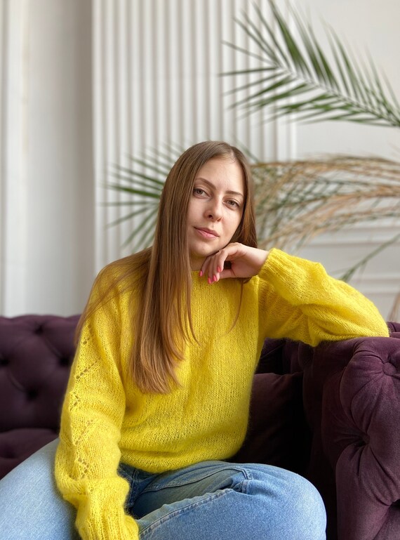 Pull col montant maille épaisse Jaune