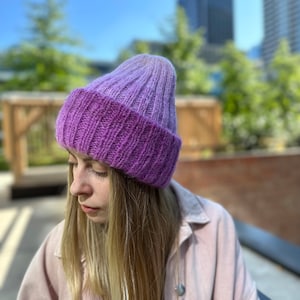 Lilac gradient hat, Hand knit hat, Wool hat, Wool beanie, Double cuff hat, Women hat, Winter hat, Ski hat, Fall hat, Colorful hat