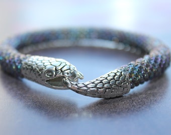 Crochet Beaded Snake Bracelet, Czech Seed Beads, Unisex Jewelry