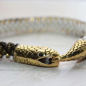 Snake bracelet Gold brown snake Unisex Beaded jewelry Brown Travertine Animal jewelry Reptile jewelry Serpent bracelet Gift idea