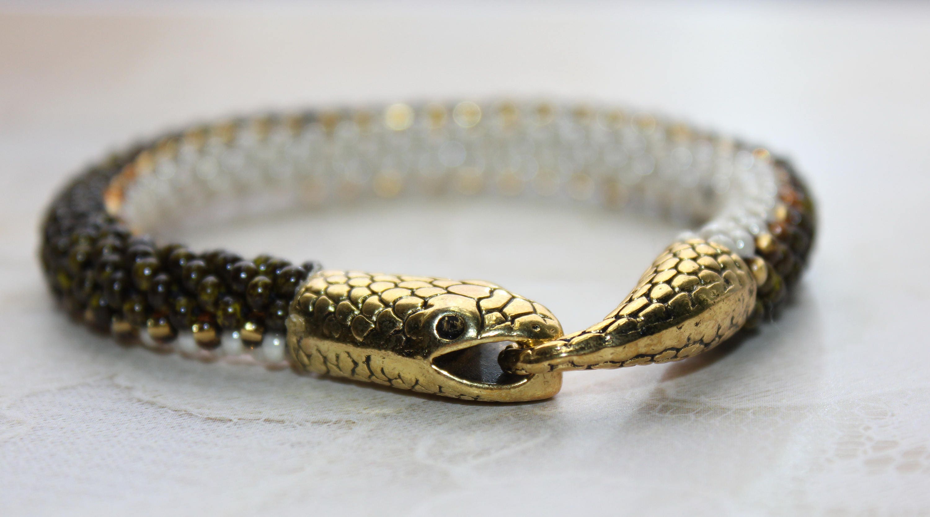 Snake bracelet Gold brown snake Unisex Beaded jewelry Brown Etsy