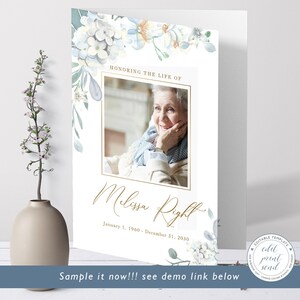 Elegant Funeral Program Template, Celebration of life floral program, Memorial Program, Order of Service, Obituary Program  - FF12