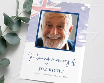 Australian flag Memorial Program, Veteran Funeral Program, Editable Obituary Template, Aussie Patriotic Celebration of life - FM8