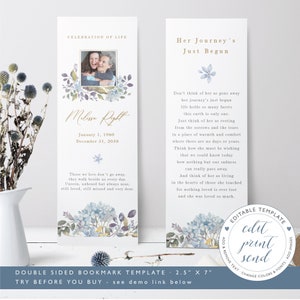 Marca páginas para funeral editable, recuerdo para funeral, obvituario, celebración misa funeral, tarjeta floral para funeral - FF5