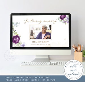 Lavender Virtual funeral background, ZOOM template for virtual memorial service, editable zoom background for funeral, set of two FF33 image 10