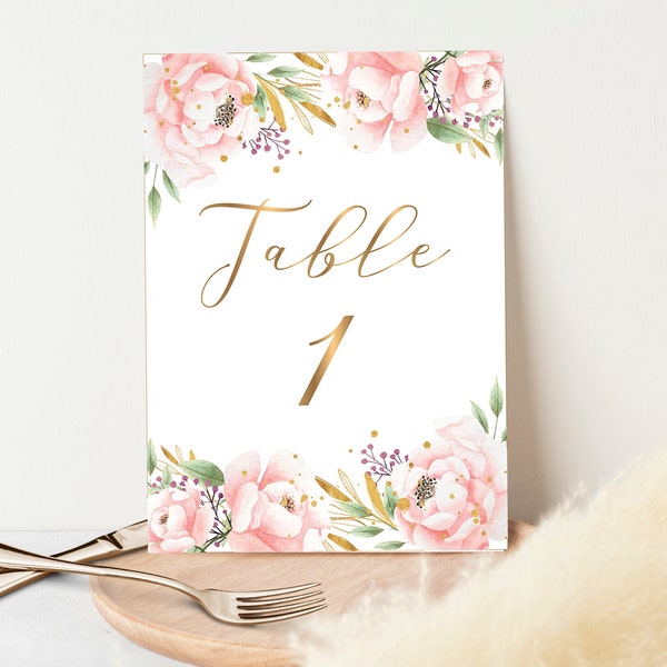 Pink and gold First Holy Communion table numbers printable, communion table cards for girl - CF54