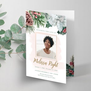 Editable Christmas Funeral Program Template, printable Celebration of life program, Order of Service, Obituary Program template