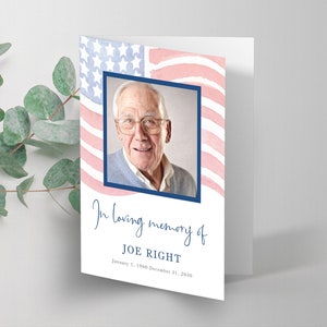 American Flag Funeral Program Template - Editable Patriotic Celebration of Life Program -  Memorial program for veteran - FM6