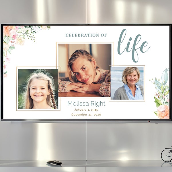 Celebration of life slideshow with delicate flowers and music, memorial video template, life tribute presentation, funeral slide show - FF17