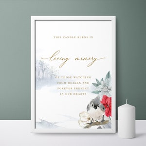 Christmas Memorial candle sign, In loving memory, remembrance candle, wedding memorial table, this candle burns xmas printable - FF45