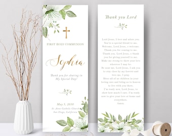 White flowers First Communion bookmark, communion prayer card template, Printable First Communion Favor, Personalized Bookmark - CF67