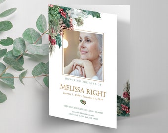 Christmas Funeral Program Template, Celebration of life program, Memorial Program, Order of Service, Obituary Program  - FF6