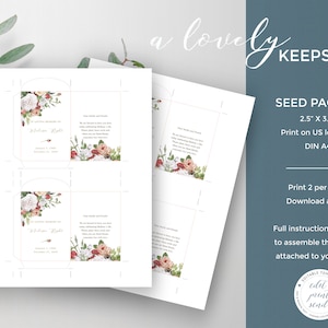 Seed Packet for Funeral With Roses, Memorial Seed Packets Template, Celebration of Life Favor ...
