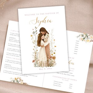 Editable LDS Baptism Program template for girl, boho wildflowers, Jesus and Girl, LDS Baptism Printable, Mormon Baptism, LDS Program - LDS20