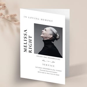 Programa para funeral editable para mujer minimalista, plantilla de programa para funeral simple y elegante, celebración funeral,  - FF68
