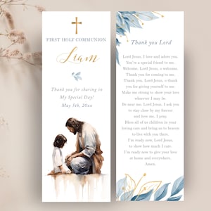 Marcapáginas de regalo de comunion EDITABLE para niño, Jesús y una niño de primera comunión, recuerdo de comunion, marcapáginas biblia CP83
