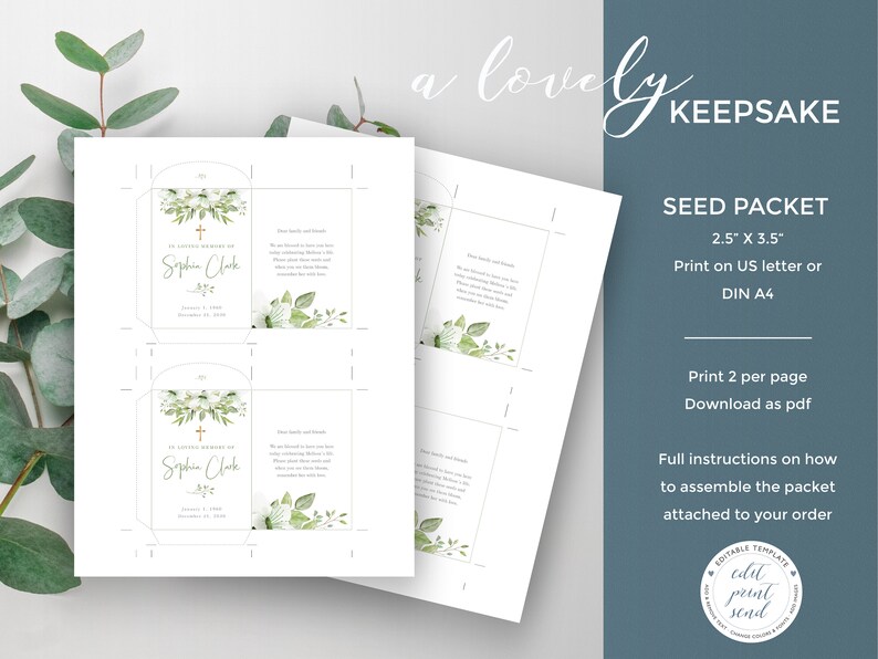 Seed Packet Template for Funeral With White Flowers Memorial - Etsy
